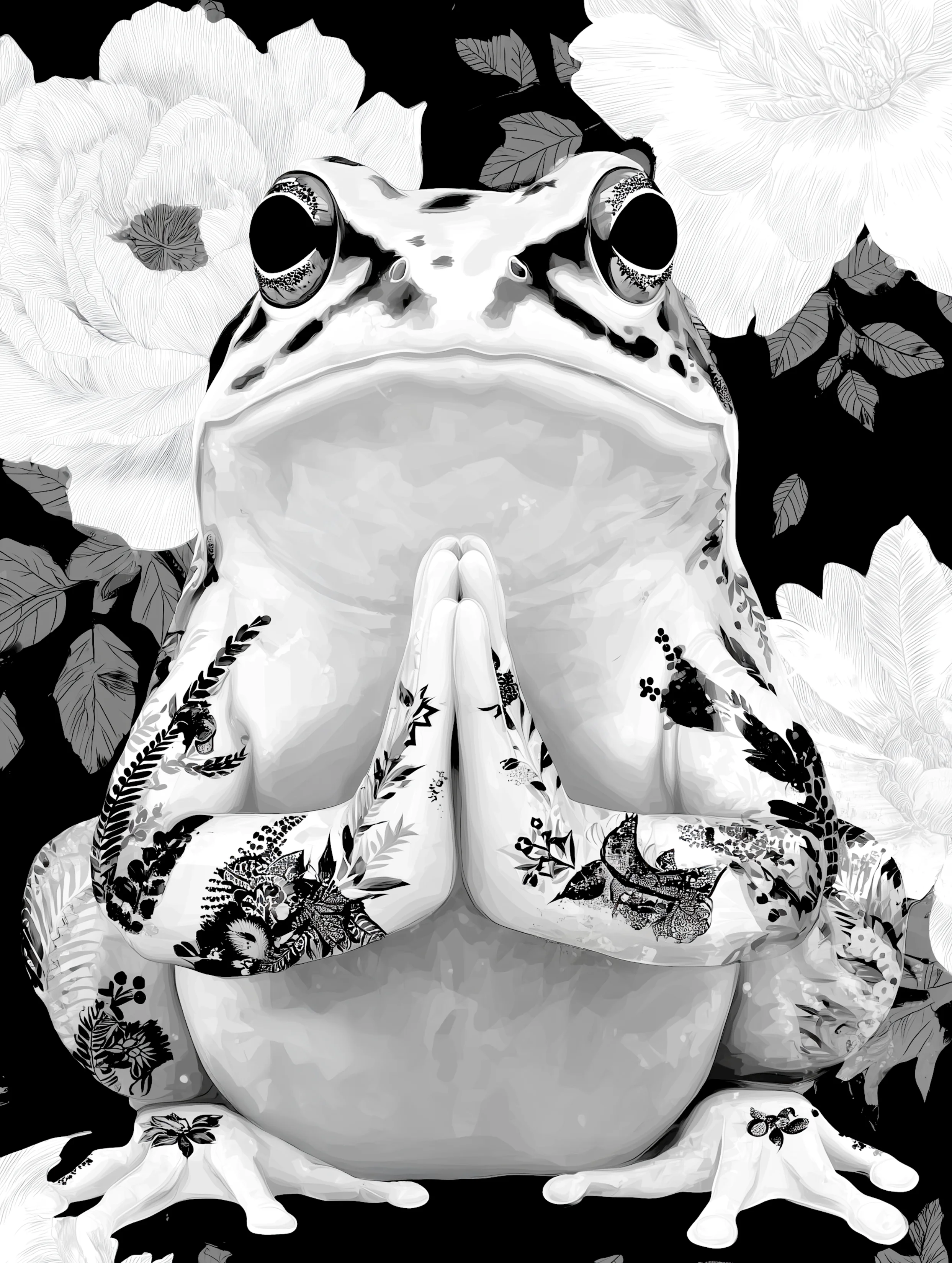 Free printable frog coloring page for adults featuring praying frog